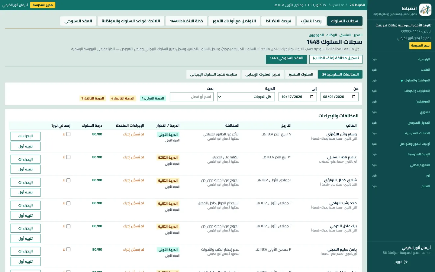 سلّم المخالفات السلوكية والإجراءات ودرجة السلوك